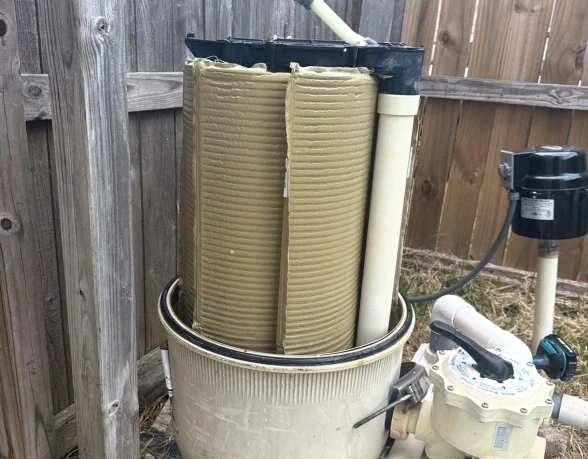 Dirty pool filter cartridges before cleaning